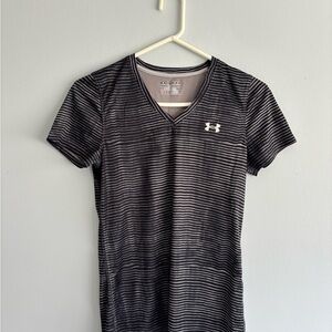 Under Armour Women's Black and Gray Striped Tee
